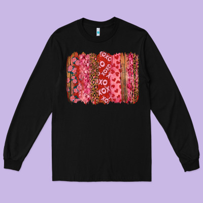Long Sleeve Tee Valentine's Day Brushstrokes with Roses