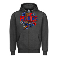 Charcoal Heather police wife with lightning bolt Zipper Hoodie - Zillion Design Studio