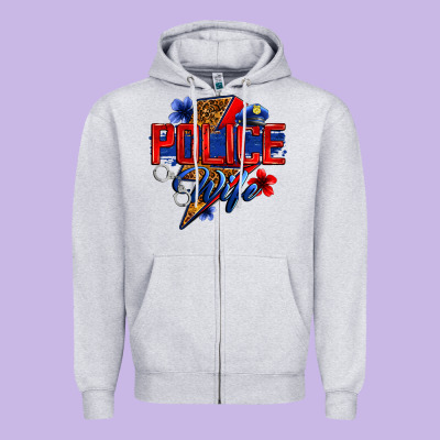 Police Wife With Lightning Bolt Zipper Hoodie Designed By Zillion Design Studio