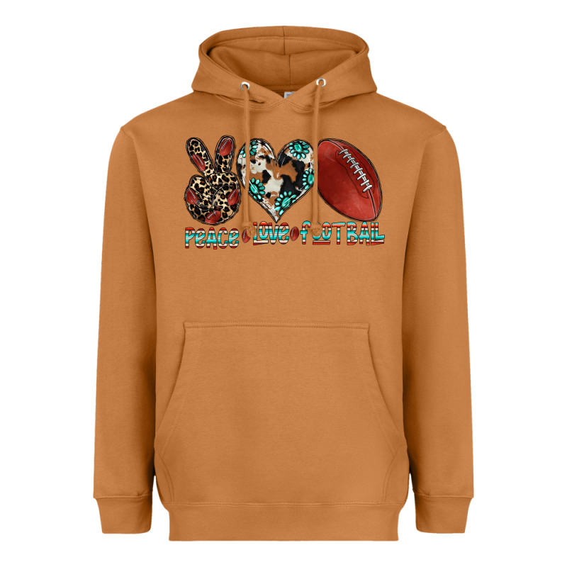 Peace Love Football Heavyweight Hoodie by CowhideDigitalArt | Teevron