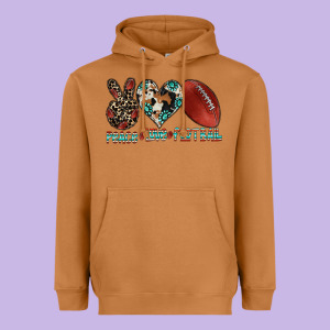Peace Love Football Heavyweight Hoodie Designed By Cowhidedigitalart