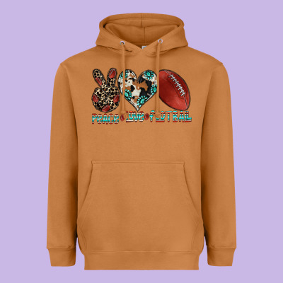 Peace Love Football Heavyweight Hoodie Designed By Cowhidedigitalart