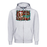 Heather Grey all i want for christmas is a cow longhorn Zipper Hoodie - RanaPortraitStore