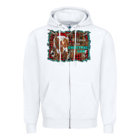White all i want for christmas is a cow longhorn Zipper Hoodie - RanaPortraitStore
