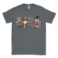 Charcoal Heather race with teacher Classic Tee - texasbilliewilder