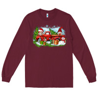 Burgundy Christmas gnomes truck Long Sleeve Tee - Zillion Design Studio