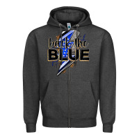 Charcoal Heather back the blue with lightning bolt Zipper Hoodie - Zillion Design Studio