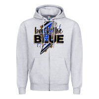 Heather Grey back the blue with lightning bolt Zipper Hoodie - Zillion Design Studio