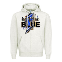 Oatmeal Heather back the blue with lightning bolt Zipper Hoodie - Zillion Design Studio