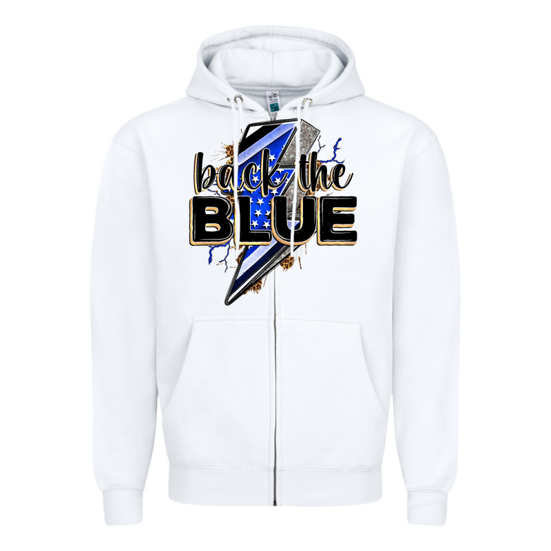Back The Blue With Lightning Bolt Zipper Hoodie by Zillion Design Studio | Teevron