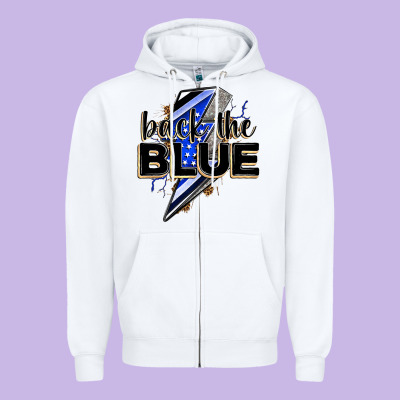 Back The Blue With Lightning Bolt Zipper Hoodie Designed By Zillion Design Studio