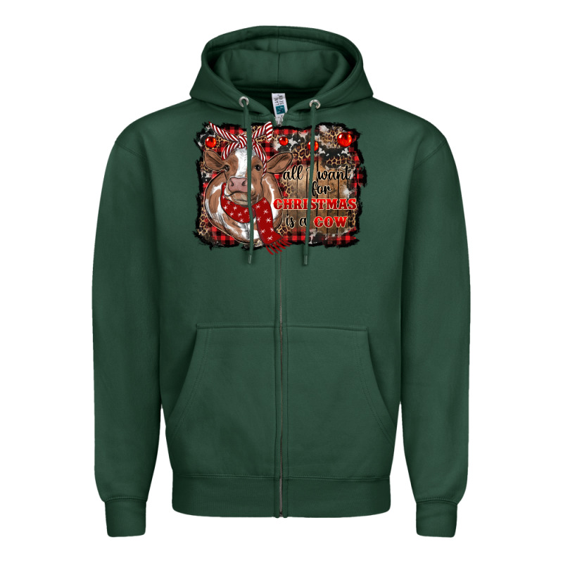 All I Want For Christmas Is A Cow Cowhide Zipper Hoodie by RanaPortraitStore | Teevron