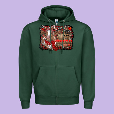 All I Want For Christmas Is A Cow Cowhide Zipper Hoodie Designed By Ranaportraitstore