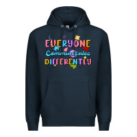 Navy everyone communicates differently Premium Hoodie - MaliasSmallBusiness