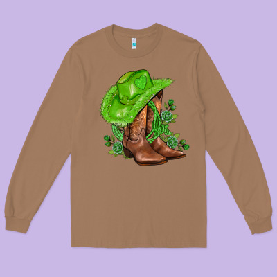 Green  Cowgirl And Roses Long Sleeve Tee Designed By Adodesignshop