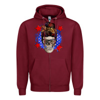 Burgundy American mom skull Zipper Hoodie - Zillion Design Studio