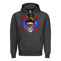 Charcoal Heather American mom skull Zipper Hoodie - Zillion Design Studio
