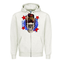 Oatmeal Heather American mom skull Zipper Hoodie - Zillion Design Studio