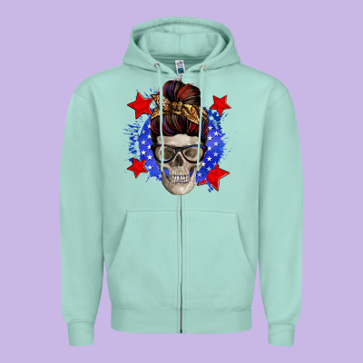 American Mom Skull Zipper Hoodie Designed By Zillion Design Studio