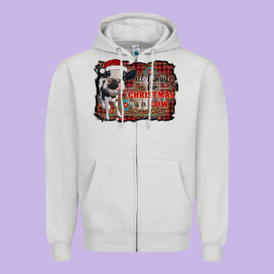 All I Want For Christmas Is A Cow Aztec Zipper Hoodie Designed By Ranaportraitstore