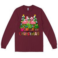 Burgundy merry christmas flamingo Long Sleeve Tee - Zillion Design Studio