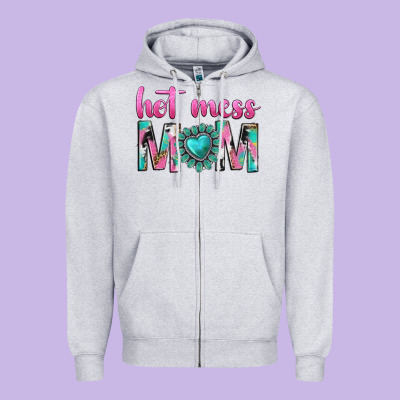 Hot Mess Mom Zipper Hoodie Designed By Texasbilliewilder