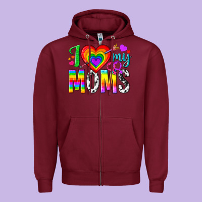 I Love My Moms Zipper Hoodie Designed By Texasbilliewilder