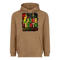 Toasted Coconut juneteenth fist free ish since 1865 with background Heavyweight Hoodie - HRA Design Shop