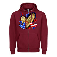 Burgundy American flag heart leopard Zipper Hoodie - Zillion Design Studio