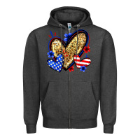 Charcoal Heather American flag heart leopard Zipper Hoodie - Zillion Design Studio