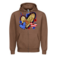 Chestnut American flag heart leopard Zipper Hoodie - Zillion Design Studio