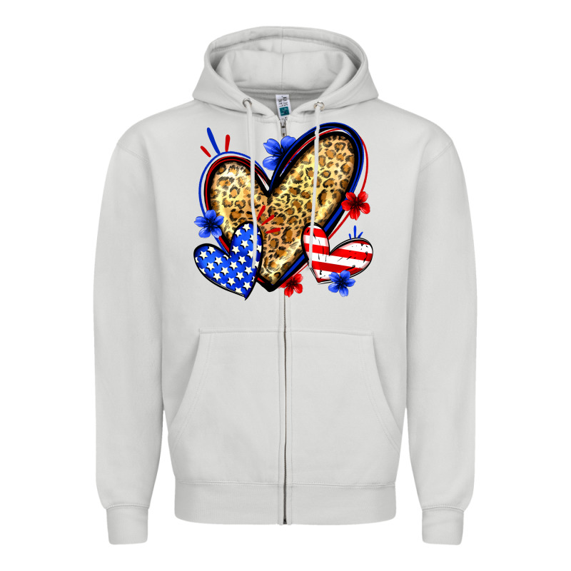 American Flag Heart Leopard Zipper Hoodie by Zillion Design Studio | Teevron