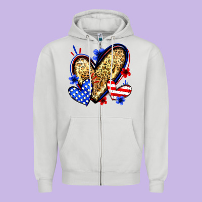 American Flag Heart Leopard Zipper Hoodie Designed By Zillion Design Studio