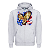 Heather Grey American flag heart leopard Zipper Hoodie - Zillion Design Studio