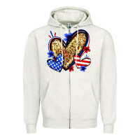 Oatmeal Heather American flag heart leopard Zipper Hoodie - Zillion Design Studio