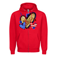 Red American flag heart leopard Zipper Hoodie - Zillion Design Studio