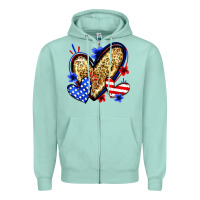 Seafoam American flag heart leopard Zipper Hoodie - Zillion Design Studio