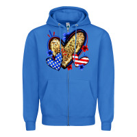 True Royal American flag heart leopard Zipper Hoodie - Zillion Design Studio