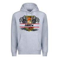 Heather Grey custom name race flag and race equipment Premium Hoodie - AdoDesignShop