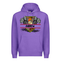 Purple custom name race flag and race equipment Premium Hoodie - AdoDesignShop