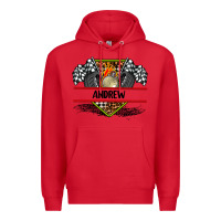 Red custom name race flag and race equipment Premium Hoodie - AdoDesignShop