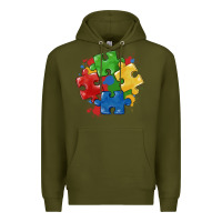 Army Green autism puzzles Premium Hoodie - MaliasSmallBusiness