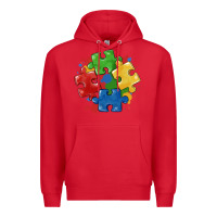 Red autism puzzles Premium Hoodie - MaliasSmallBusiness
