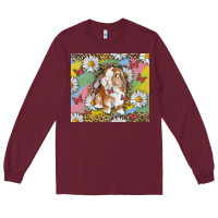 Burgundy Watercolor Easter Bunny With Daisy Long Sleeve Tee - RanaPortraitStore
