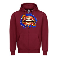 Burgundy leopard american flag lips Zipper Hoodie - Zillion Design Studio