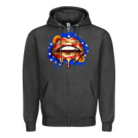 Charcoal Heather leopard american flag lips Zipper Hoodie - Zillion Design Studio