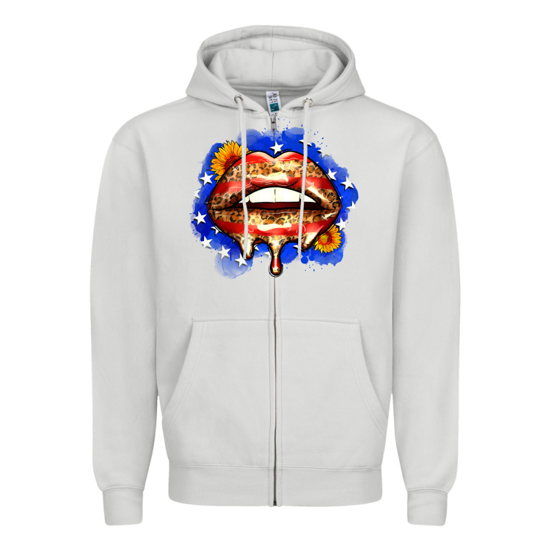 Leopard American Flag Lips Zipper Hoodie by Zillion Design Studio | Teevron