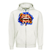 Oatmeal Heather leopard american flag lips Zipper Hoodie - Zillion Design Studio