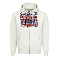Oatmeal Heather god bless the usa Zipper Hoodie - Zillion Design Studio