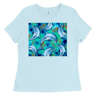 Baby Blue dolphin tumbler Ladies Tee - BarkalooDesign